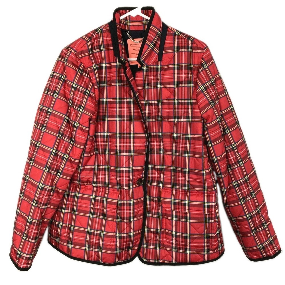 J Crew Signature Puffer Jacket Womens XL Red Plaid Quilted PrimaLoft NWT
